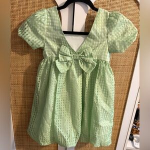 Joie Girls Light Green Gingham Puff Sleeve Bubble Hem Dress